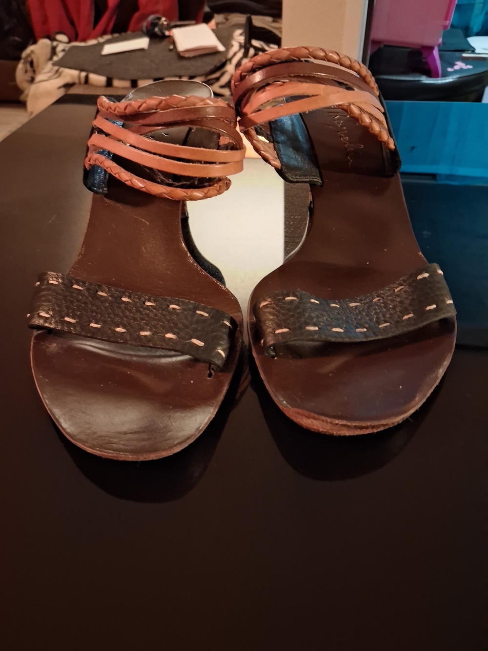 Women's Braided Strap Heeled Sandals in Black and Tan - Picture 7 of 10